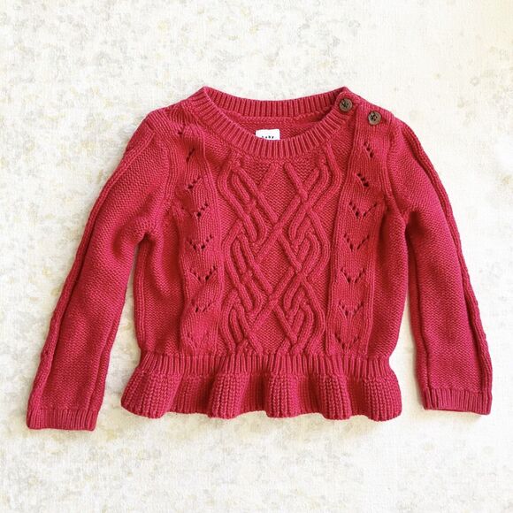 GAP Other - babyGap Baby Girl 6-12M Sweater Red Cable Knit Pointelle Long Sleeve Ruffle
